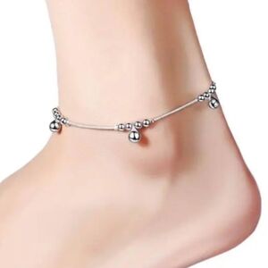 Silver Beaded Balls Snake Chain Strand Shiny Adjustable Ankle Bracelet Anklet
